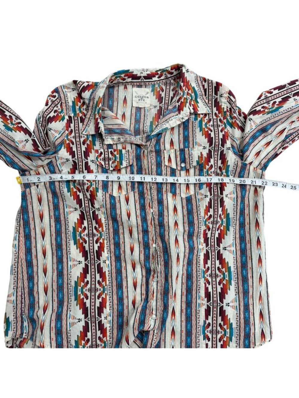 Cotton & Rye Womens XL Shirt Southwestern Pearl-Snap Aztec Long Sleeve Cotton - Picture 6 of 8